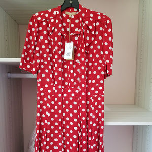 Silk Tie-Neck Polka Dot Dress